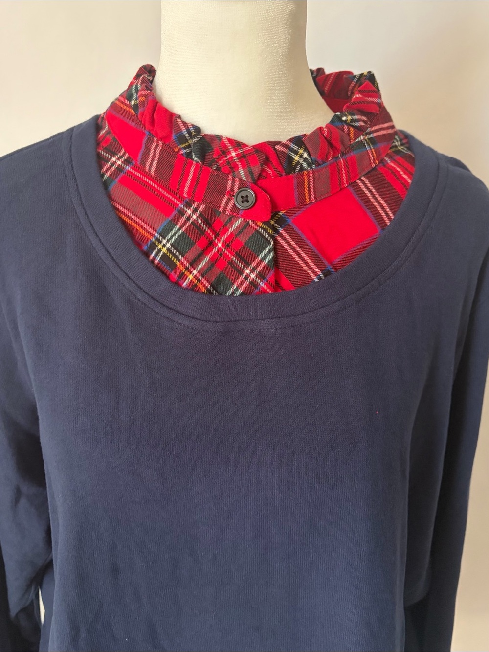 New JingleBelles by Kim Gravel Peek a Boo Ruffle Tartan Top Twilight size Large - Picture 9 of 10